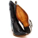Bota Texana Masculina Bico Fino Couro Bovino Legítimo Jacaré Envelhecido Preto e Floater Preto 