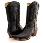 Bota Texana Masculina Bico Fino Couro Bovino Legítimo Jacaré Envelhecido Preto e Floater Preto 