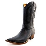 Bota Texana Masculina Bico Fino Couro Bovino Legítimo Jacaré Envelhecido Preto e Floater Preto 