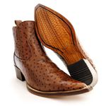 Botina Country Masculina Bico Fino Couro Bovino Legítimo Avestruz Tabaco 