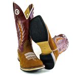 Bota Texana Masculina Couro Legítimo Bovino Nobuck Batido e Fóssil Vinho Bordado Raio Solado Reto
