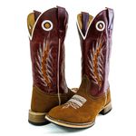 Bota Texana Masculina Couro Legítimo Bovino Nobuck Batido e Fóssil Vinho Bordado Raio Solado Reto