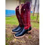 Bota Texana Masculina Salto Carrapeta Couro Bovino Legítimo Látego Preto e Fóssil Vinho