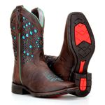  Bota Texana Feminina Bico Quadrado Laser Espelhado Couro Fóssil Café Verde