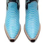 Bota Texana Masculina Bico Fino Couro Floater Preto e Anaconda Azul Celeste