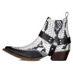 Botina Country Masculina Bico Fino Couro Bovino Legítimo Anaconda PB e Floater Preto Costurado