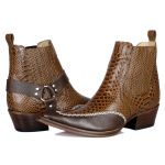 Botina Country Masculina Bico Fino Couro Bovino Legítimo Anaconda Nescau e Floater Café Costurado