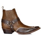 Botina Country Masculina Bico Fino Couro Bovino Legítimo Anaconda Nescau e Floater Café Costurado
