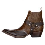 Botina Country Masculina Bico Fino Couro Bovino Legítimo Anaconda Nescau e Floater Café Costurado