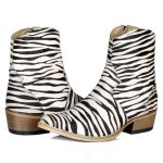Botina Country Masculina Bico Fino Couro Legítimo Bovino Pelo de Zebra Com Zíper Solado Vira Inteira