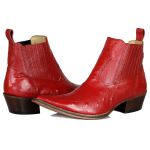 Botina Country Masculina Bico Fino Couro Legítimo Bovino Avestruz vermelho