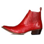 Botina Country Masculina Bico Fino Couro Legítimo Bovino Avestruz vermelho
