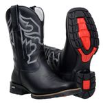 Bota Masculina Texana Couro Bovino Legítimo Fóssil Preto Solado Texas 