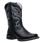 Bota Masculina Texana Couro Bovino Legítimo Fóssil Preto Solado Texas 