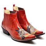 Botina Country Masculina Bico Fino Couro Bovino Legítimo Floater Vermelho Cavalo