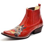 Botina Country Masculina Bico Fino Couro Bovino Legítimo Floater Vermelho Cavalo