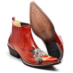 Botina Country Masculina Bico Fino Couro Bovino Legítimo Floater Vermelho Cavalo