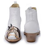Bota Country Masculina Bico Fino Cano Curto Couro Legítimo Floater Branco Bordado Cavalo Vira Inteira
