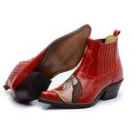 Botina Country Masculina Bico Fino Couro Bovino Legítimo Floater Vermelho Cavalo Vira Inteira
