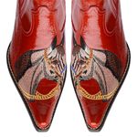 Botina Country Masculina Bico Fino Couro Bovino Legítimo Floater Vermelho Cavalo Vira Inteira