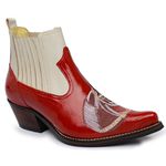 Bota Country Masculina Cano Curto Couro Verniz Vermelho e Floater Marfim