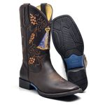 Bota Texana Masculina Bico Quadrado Couro Nobuck Chocolate