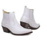 Botina Country Masculina Bico Fino Couro Bovino Legítimo Floater Branco Vira Inteira