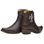 Botina Country Masculina Bico Fino Couro Legítimo Bovino Floater Chocolate Bordado Cruz Com Zíper