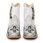 Botina Country Masculina Bico Fino Couro Legítimo Bovino Anaconda PB e Floater Branco Cruz Vazada e Bordado Cavalo Com Zíper