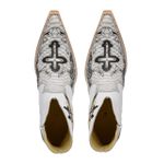 Botina Country Masculina Bico Fino Couro Legítimo Bovino Anaconda PB e Floater Branco Cruz Vazada e Bordado Cavalo Com Zíper