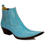 Botina Country Masculina Bico Fino Couro Bovino Legítimo Anaconda Azul Celeste