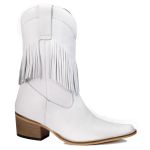 Bota Country Feminina de Franja Cano Médio Couro Floater Branco