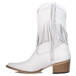 Bota Country Feminina de Franja Cano Médio Couro Floater Branco