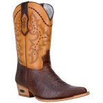 Bota Texana Masculina Bico Fino Couro Mamute Café / Castor