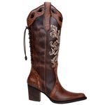 Bota Country Feminina Texana Bico Fino Couro Bovino Legítimo Mamute Café / Fóssil Havana / Fóssil Café Com Ajuste