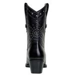Bota Country Feminina Cano Médio Bico Fino Couro Legítimo Soft Preto Com Detalhes em Tachas 