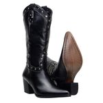 Bota Texana Feminina Bico Fino Couro Legítimo Látego Preto