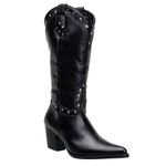 Bota Texana Feminina Bico Fino Couro Legítimo Látego Preto