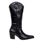 Bota Texana Feminina Bico Fino Couro Legítimo Látego Preto