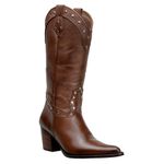 Bota Texana Feminina Bico Fino Couro Legítimo Soft Pinhão