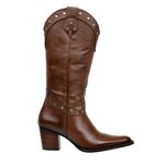Bota Texana Feminina Bico Fino Couro Legítimo Soft Pinhão