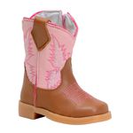 Bota Texana Baby Couro Legítimo Bico Quadrado Castor e Rosa Claro