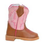 Bota Texana Baby Couro Legítimo Bico Quadrado Castor e Rosa Claro