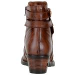 Bota Country Feminina Cano Curto Couro Legítimo Soft Pinhão Com Tiras e Bico Afinado