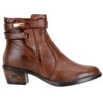 Bota Country Feminina Cano Curto Couro Legítimo Soft Pinhão Com Tiras e Bico Afinado