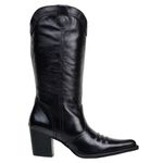 Bota Texana Feminina Bico Fino Couro Legítimo Preto Liso