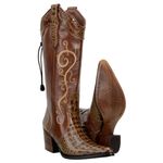 Bota Country Feminina Texana Bico Fino Couro Legítimo Jaca Castor e Soft Pinhão Com Ajuste