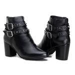 Bota Cano Curto Feminina Country Bico Fino Couro Legítimo Preto