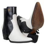 Bota Cano Curto Feminina Country Bico Fino Couro Legítimo Anaconda Branco e Látego Preto