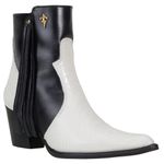 Bota Cano Curto Feminina Country Bico Fino Couro Legítimo Anaconda Branco e Látego Preto